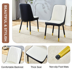 Modern Two-Tone PU Dining Chairs with Gold Decorated Legs - White and