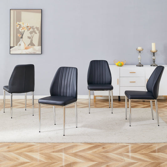 Set of 8 Black PU Comfort Dining Chairs with Extended Backrest and
