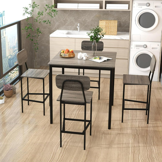 5-Piece Dining Table Set W/Counter Height Table & 4 Bar Stools, Modern