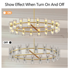 Modern 36' Gold Round Chandelier Light Fixture, K9 Crystal Chandeliers