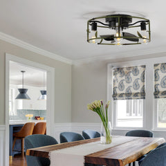 Flush Mount Ceiling Fans with Lights and Remote Control green Caged