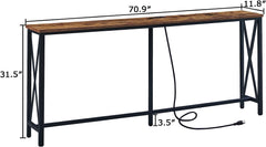 Vintage Brown Console Table with Power Ports