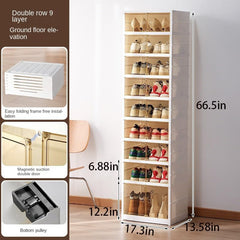 Foldable Shoe Rack, Collapsible Plastic Shoe Organizer With Doors Sturdy Easy To Assemble For Closet,Shoe Storage Boxes -9 Tier