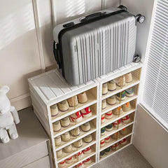 Foldable Shoe Rack, Collapsible Plastic Shoe Organizer With Doors Sturdy Easy To Assemble For Closet,Shoe Storage Boxes -9 Tier