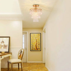 Mini Size Crystal Chandelier Modern Flush Mount Ceiling Light 3 Tiers