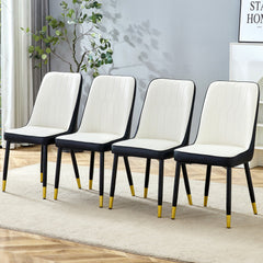 Modern Two-Tone PU Dining Chairs with Gold Decorated Legs - White and