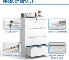 Lateral File Cabinet 4 Drawer, Metal File Cabinets for Home Office