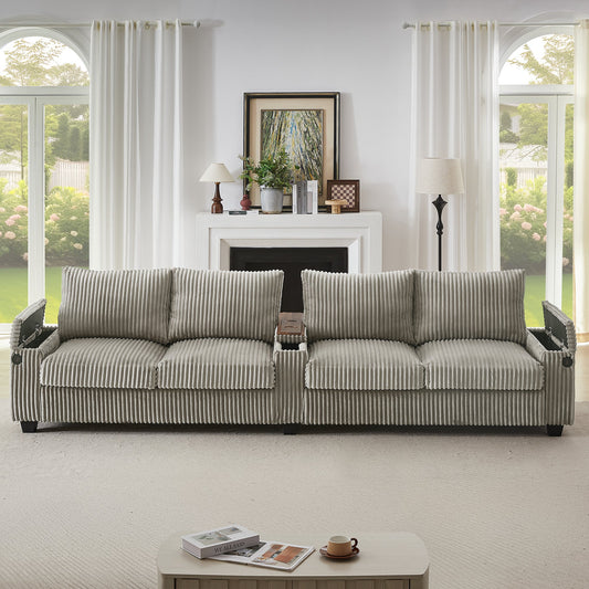 Modern 4-Seater Corduroy Sofa Couch with USB Ports, Hidden Storage