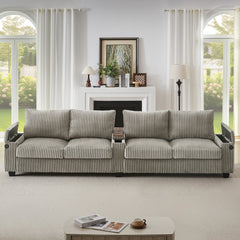 Modern 4-Seater Corduroy Sofa Couch with USB Ports, Hidden Storage