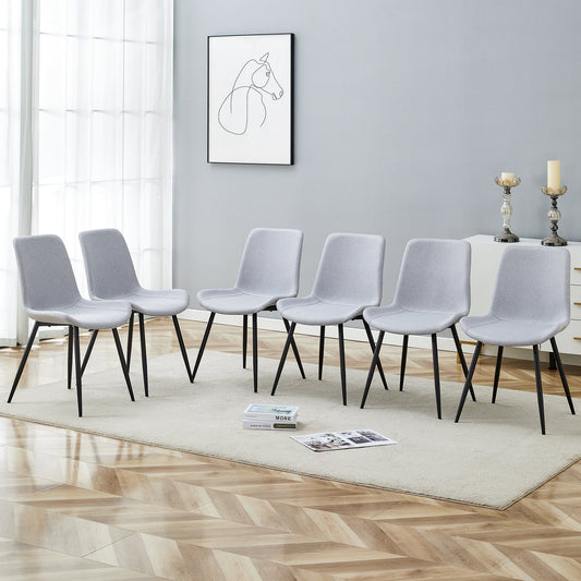 Comfortable Linen-Cotton Dining Chair Set - Six Pieces in Light Gray