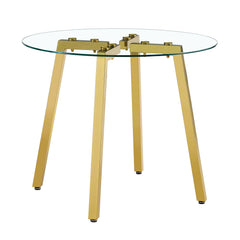 Modern Luxurious Round Tempered Glass Dining Table with Gold 7-Shaped