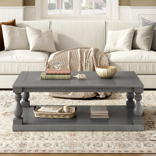 Vintage Coffee Table Featuring Artistic Vase Column Legs and Luxurious