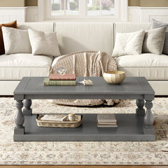Vintage Coffee Table Featuring Artistic Vase Column Legs and Luxurious