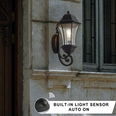 1-Pack Outdoor Wall Lantern with Dusk to Dawn Sensor, Black