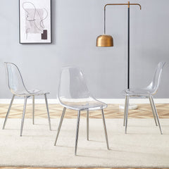 Transparent and Stylish Ergonomic Dining Chair with Silver Metal Legs