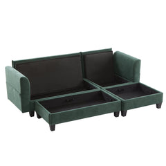 Upholstered Sectional Sofa with Movable Ottoman and Storage in Green