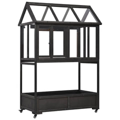 Garden Wood Portable Cold Frame with Movable Wheels Mini Greenhouse