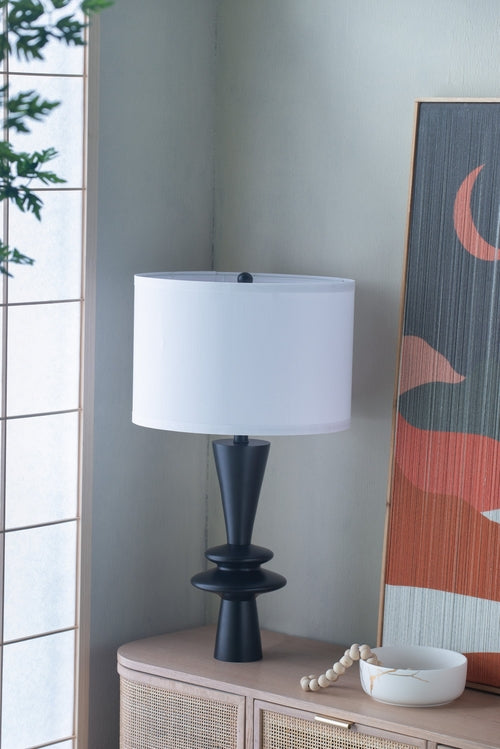 D15x26.7' Black Aluminum Table Lamp with Two Varying Round Accents and