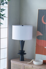 D15x26.7' Black Aluminum Table Lamp with Two Varying Round Accents and
