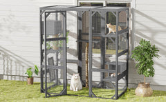 Outdoor DIY Cat House Catio with Double Enter Doors, Platforms, and