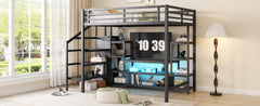 Full Size Metal Loft Bed with TV Stand, Metal Loft Bed with Staircase