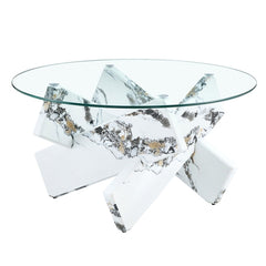 Modern Round Glass Coffee Table with Tempered Glass Countertop and