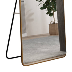 Modern Aluminum Alloy Metal Frame Arched Floor Mirror with Gold Finish