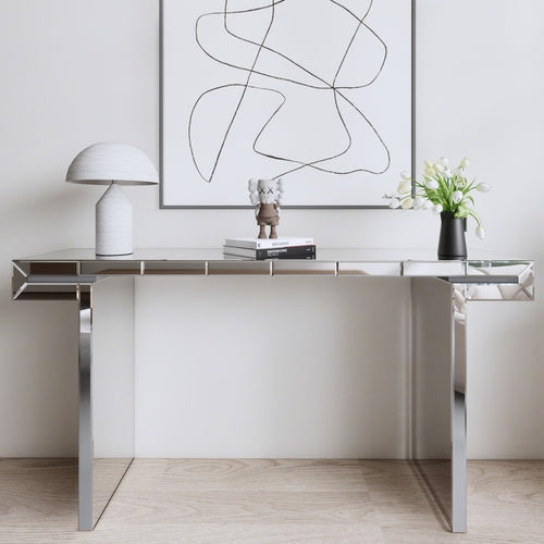 60 Inches Luxury Full-Length Mirror Console Table with Fluted Tempered
