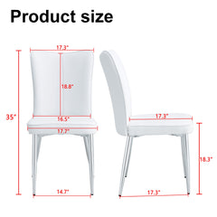 Modern Minimalist Dining Chairs Set with White PU Seats and Silver