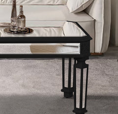 Silver Mirrored Coffee Table, Black Vintage Carved Wooden, Rectangle
