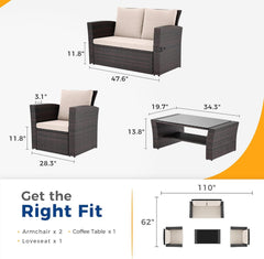 4 Piece Outdoor Patio Furniture Sets, Wicker Conversation Set for