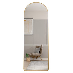 Modern Aluminum Alloy Metal Frame Arched Floor Mirror with Gold Finish