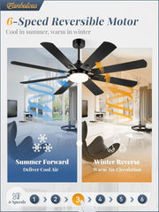 62 Inch Ceiling Fans with Lights, Black Modern Ceiling Fan with