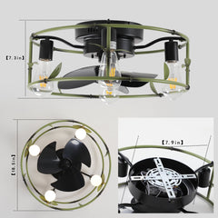 Flush Mount Ceiling Fans with Lights and Remote Control green Caged