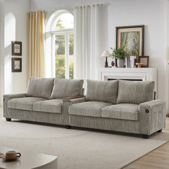 Modern 4-Seater Corduroy Sofa Couch with USB Ports, Hidden Storage