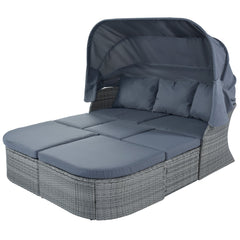 Outdoor Patio Furniture Set Daybed Sunbed with Retractable Canopy