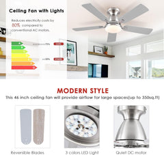 Ceiling Fans with Lights and Remote/App Control,46" Flush Mount