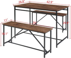 3 Piece Dining Room Table Set 43 Inch Kitchen Table with Two Benches