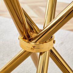 4-Piece Dining Set with 36.6'' Round Tempered Glass Table & White-Gold