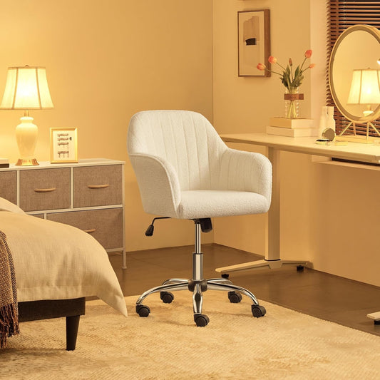 Boucle Vanity Chair Makeup Desk Chair Modern Office Chair Mid Back