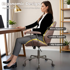 Ergonomic Home Office Chair, Mid-Century Modern Leather Chair, Mid