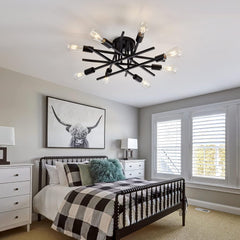 8-Lights Semi Flush Mount Ceiling Light Fixture，Modern Black Vintage