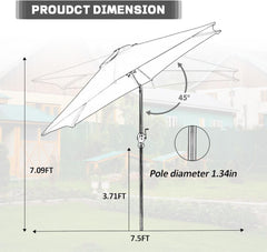 7.5ft Aluminum Patio Umbrella: Tilt Crank for Outdoor