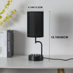 Table Lamp with 3 USB Charging Ports, Modern Desk Lamp with AC Outlet