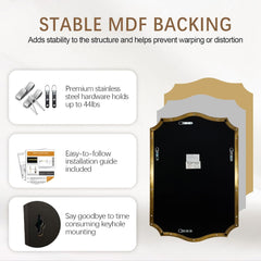 Stainless Steel Metal Frame Wall Mount Vanity Mirror, 22X30 Irregular