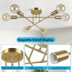 Modern Sputnik Chandelier 6-Light Industrial Ceiling Lights Fixture