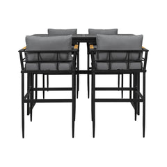 Iron Outdoor Dining Set with Acacia Wood Armrest Suitable For Patio,