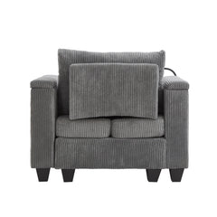 Convertible Chaise Lounge Sofa Chair Corduroy Sleeper with USB Ports,