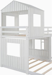 House Bunk Beds, Twin over Full Bunk Bed Wood Playhouse Bunkbed Low