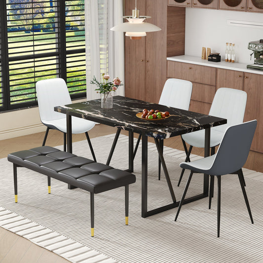 Table and chair set.Modern Black Marble Pattern MDF Dining Table Set -
